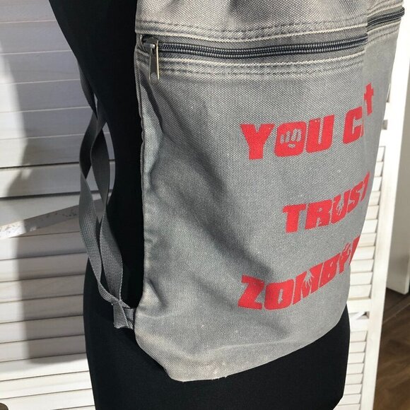 Y2K You Can't Trust Zombies Goth Grunge Gray Canvas Backpack - Picture 4 of 11
